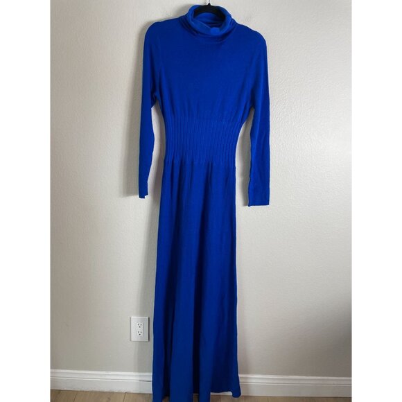 NEW Fehaute Womens 6 Blue Turtleneck Long Sleeve Maxi Dress Wool Blend - Picture 11 of 11